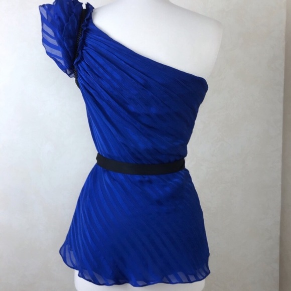 Vintage Bebe Y2K Royal Blue One Shoulder Silk Top S - Picture 3 of 7